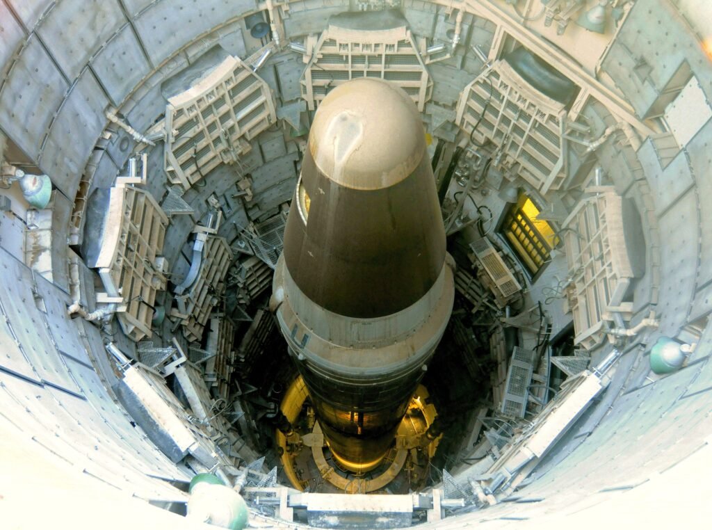 Interior of missile silo with missile.