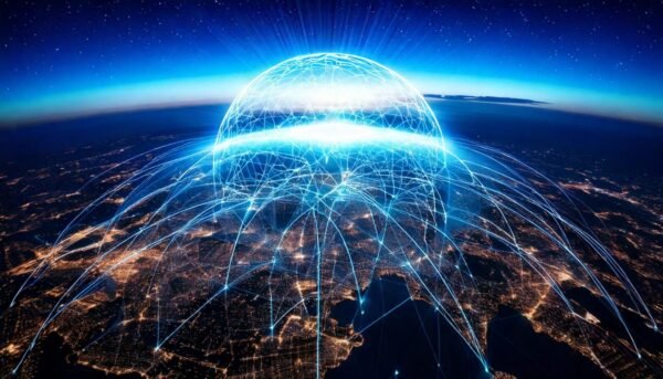 Global network connections over Earth at night